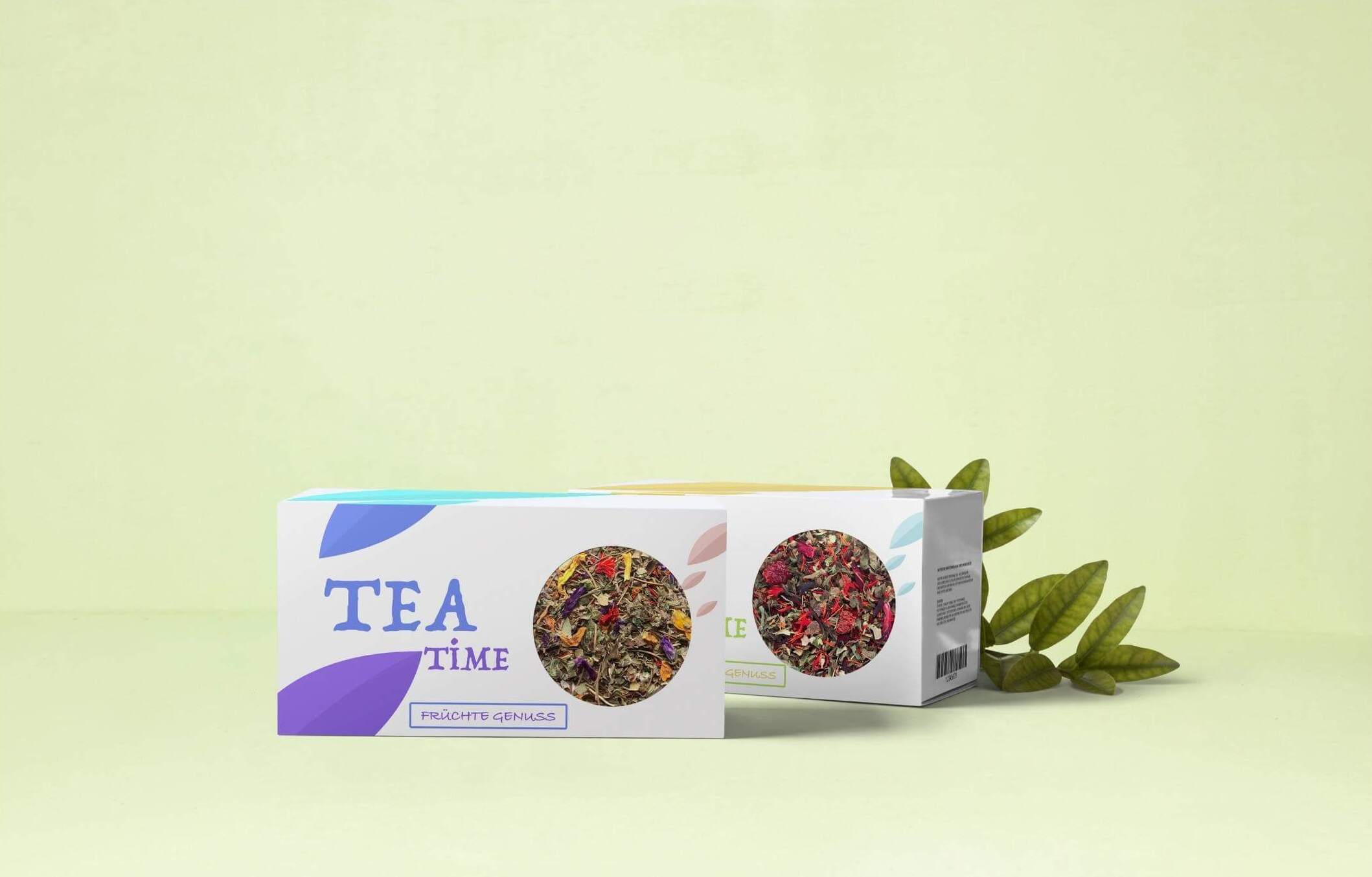 Verschiedene Tee Sorten in einer Faltschachtel